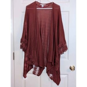 LC Lauren Conrad Rust Kimono Cardigan Lace Trim Boho Open Front One Size